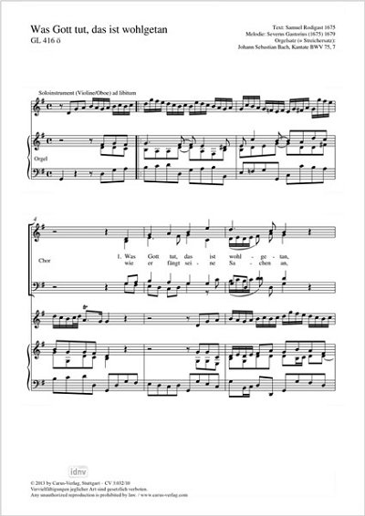 DL: J.S. Bach: Was Gott tut, das ist wohlgetan G-Dur BWV (Pa