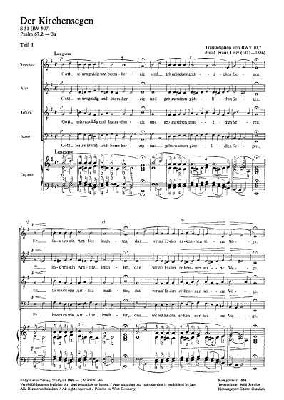 F. Liszt: Der Kirchensegen S 51 / Partitur