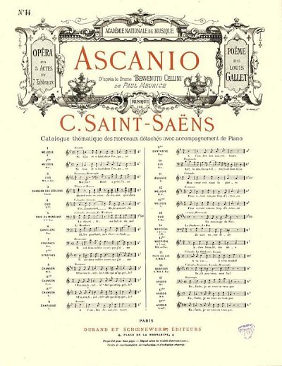 C. Saint-Saëns: Ascanio Opera en 5 Actes et 7 Tableaux no 14