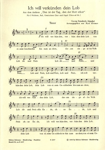 G.F. Händel: Ich will verkünden dein Lob D-Dur