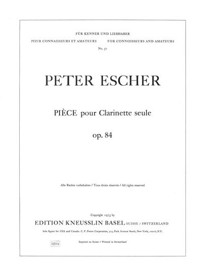 E. Peter: Pièce pour clarinette seule op. 84, Klar
