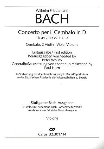 W.F. Bach: Concerto per il Cembalo in D Fk 41 / Einzelstimme
