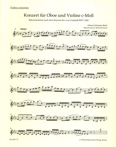 J.S. Bach: Konzert für Oboe, Violine, St, ObVlStrBc (Vlsolo)