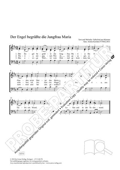 DL: A. Kircher: Der Engel begrüßte die Jungfrau Ma, Gch3 (Pa