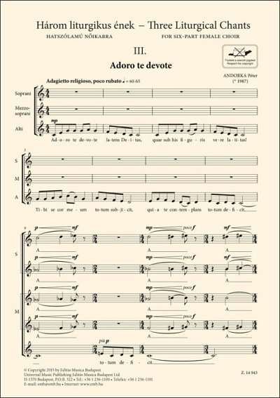 P. Andorka: Three Liturgical Chants III. : Adoro te devote
