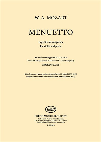W.A. Mozart: Menuetto, VlKlav (KlavpaSt)