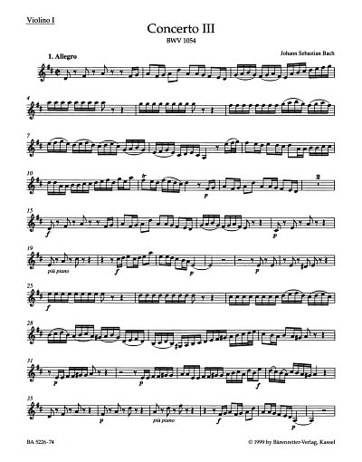 J.S. Bach: Concerto Nr. III D-Dur BWV 1054, CembStro (Vl1)