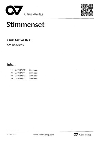 J.J. Fux: Missa in C, 4GesGchOrch (Stsatz)