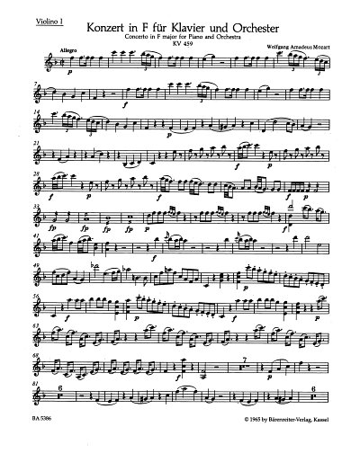 W.A. Mozart: Konzert Nr. 19 F-Dur KV 459, KlavOrch (Vl1)