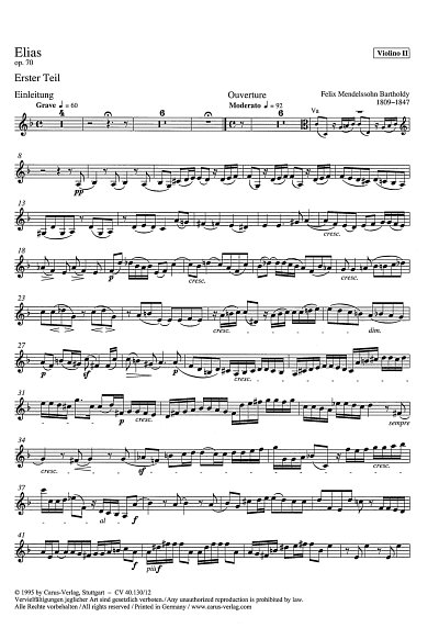 F. Mendelssohn Barth: Elias op. 70 MWV A, 4GesGchOrchO (Vl2)