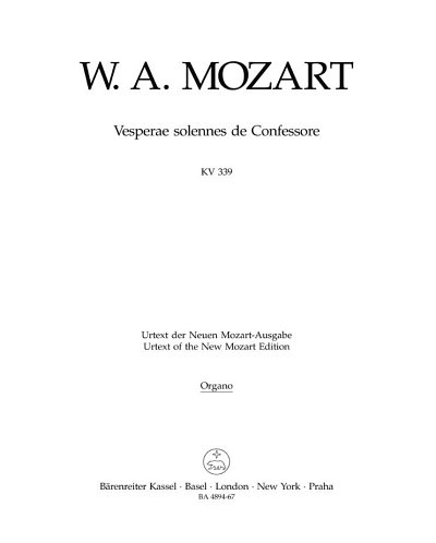 W.A. Mozart: Vesperae solennes de Confes, 4GesGchOrchO (Org)