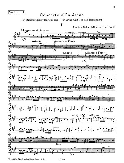 E. dall'Abaco: Concerto All'Unisono A-Dur Op 2/10