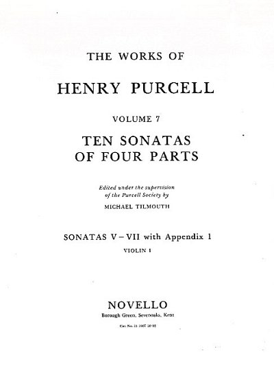 H. Purcell: Ten Sonatas Of Four Parts For Violin 1