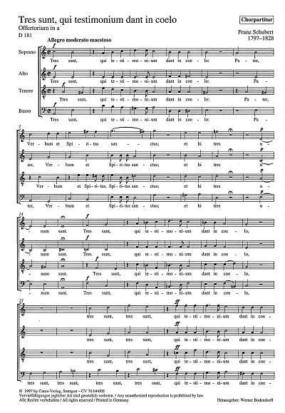 F. Schubert: Tres sunt, qui testimonium dant in coelo a-Moll D 181