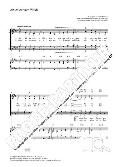 DL: F. Mendelssohn Barth: Abschied vom Walde D-D, GchOrg (Pa