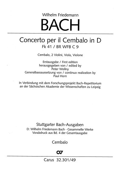 W.F. Bach: Concerto per il Cembalo in D Fk 41 / Einzelstimme