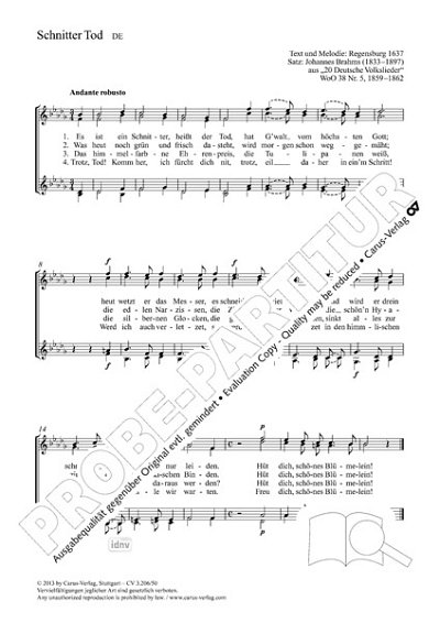 DL: J. Brahms: Schnitter Tod b-Moll op. WoO 38, 5, Fch (Part