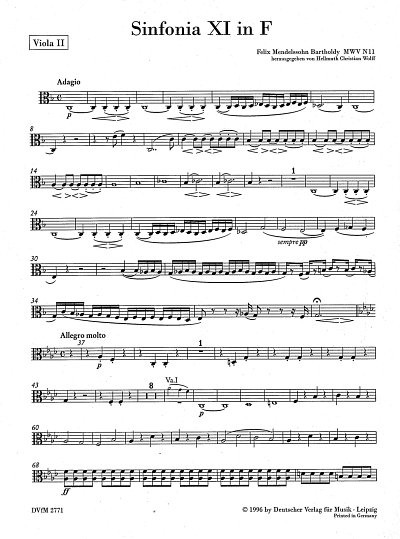 F. Mendelssohn Barth: Sinfonia XI f-moll, Stro (Vla2)