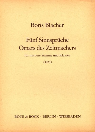 AQ: B. Blacher: 5 Sinnsprueche Omars Des Zeltmacher (B-Ware)