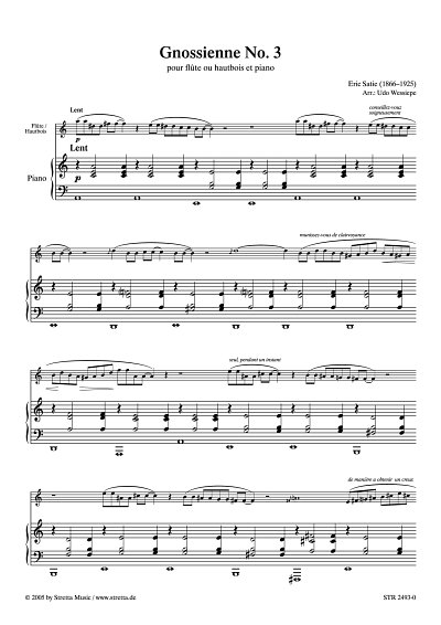 DL: E. Satie: Gnossienne Nr. 3 bearbeitet fuer Floete oder O