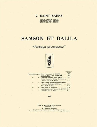 C. Saint-Saëns: Samson et Dalila Printemp, VlKlav (KlavpaSt)