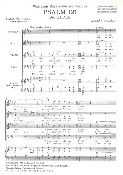 Z. Kodaly: Der 121. Psalm, gemischter Chor (SATB)