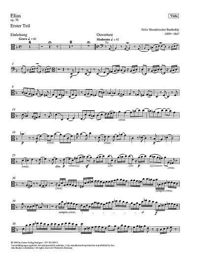 F. Mendelssohn Barth: Elias op. 70 MWV A, 4GesGchOrchO (Vla)
