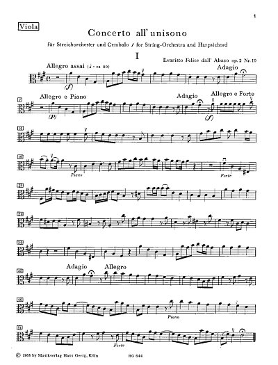 E.F. Dall'Abaco: Concerto All'Unisono A-Dur Op 2/10