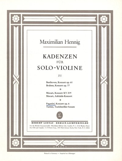Hennig, Maximillan: Kadenzen zum Violinkonzert op. 6