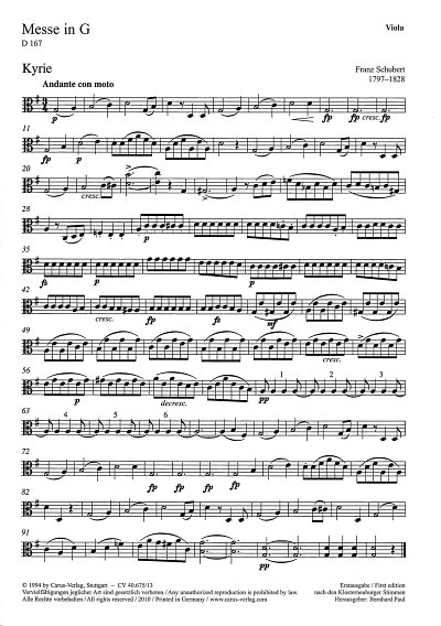 F. Schubert: Missa in G D 167, 3GesGchOrch (Vla)