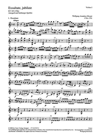 W.A. Mozart: Exsultate, jubilate KV 165 (, GesSOrchOrg (Vl1)