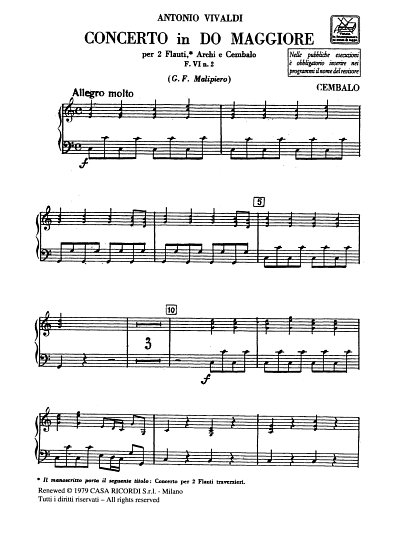 A. Vivaldi: Concerto in Do maggiore per 2 Flauti Rv (Stsatz)