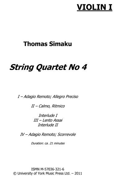 T. Simaku: String Quartet No. 4 - Parts, 2VlVaVc (Pa+St)