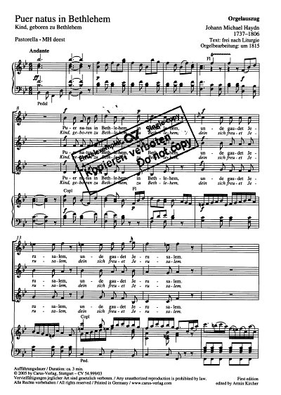 AQ: M. Haydn: Puer natus in Bethlehem - Kind, gebor (B-Ware)