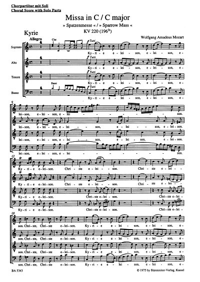 W.A. Mozart: Missa C-Dur KV 220 (196b) , 4GesGchOrchO (Chpa)