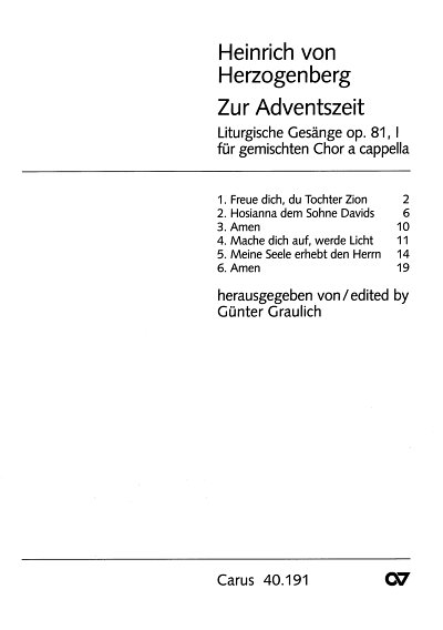 H. von Herzogenberg: Herzogenberg: Zur Adventszeit (Liturgische Gesänge)