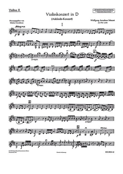 DL: W.A. Mozart: Violinkonzert in D, VlOrch (Vl2)