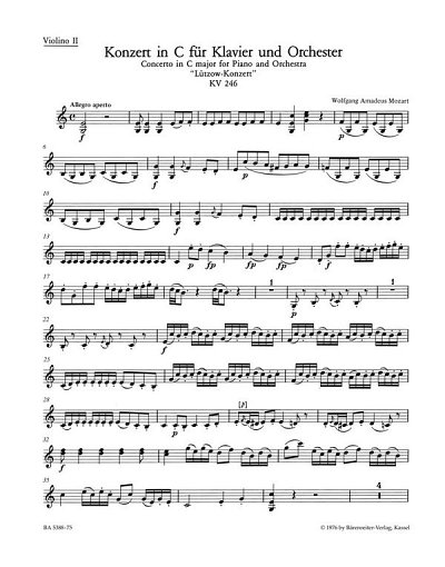 W.A. Mozart: Konzert Nr. 8 C-Dur KV 246, KlavOrch (Vl2)