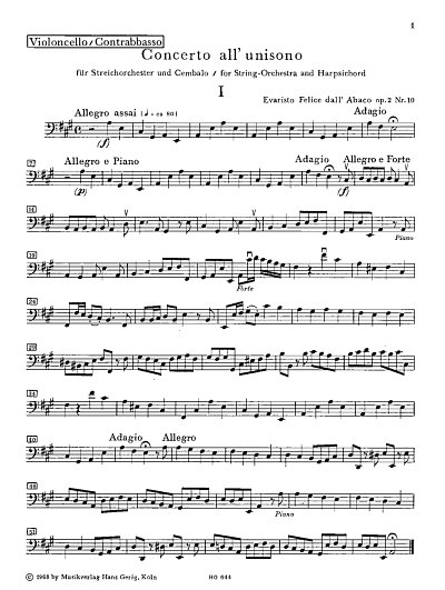 E. dall'Abaco: Concerto All'Unisono A-Dur Op 2/10