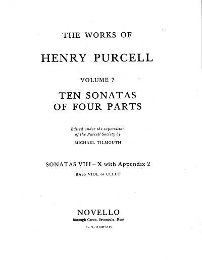 H. Purcell: Ten Sonatas Of Four Parts For Cello