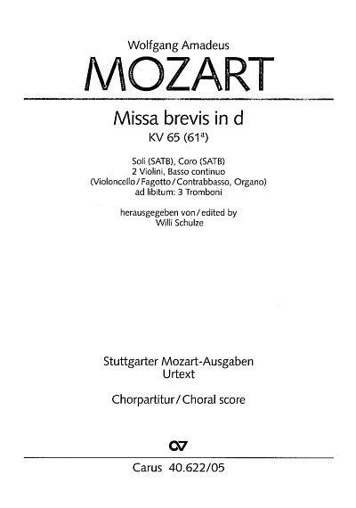 W.A. Mozart: Missa brevis in d KV 65 (6, 4GesGch2VlBc (Chpa)