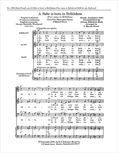 J.S. Bach: A Babe Is Born in Bethlehem, BWV, Gch3;Klv (Chpa)