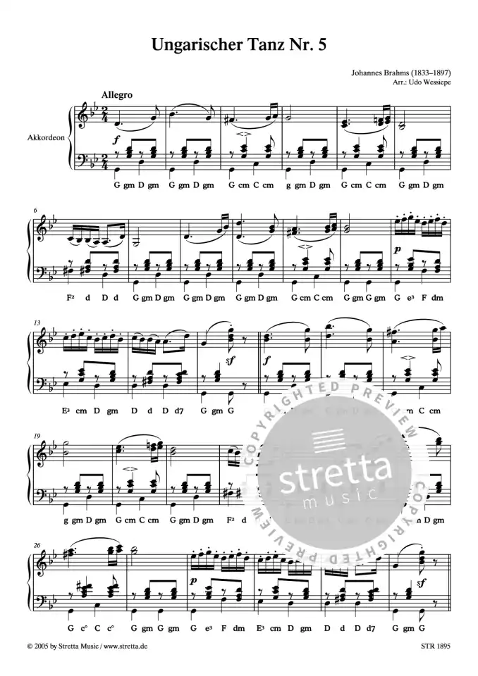 DL: J. Brahms: Ungarischer Tanz Nr. 5 bearbeitet fuer Akkord (0)