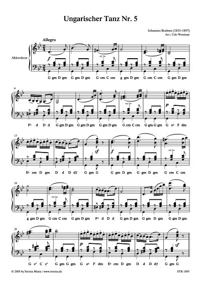 DL: J. Brahms: Ungarischer Tanz Nr. 5 bearbeitet fuer Akkord