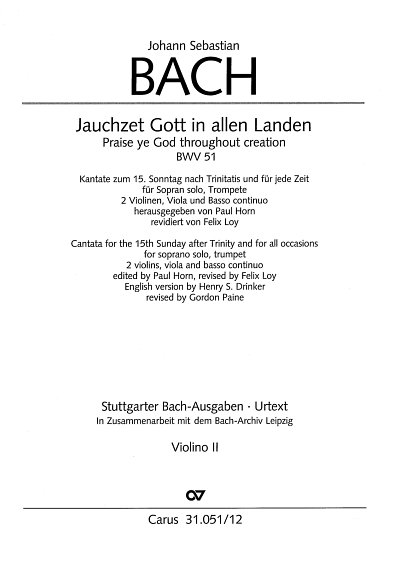 J.S. Bach: Jauchzet Gott in allen Lande , GesSTrpStrBc (Vl2)