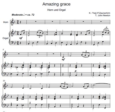 DL: (Traditional): Amazing Grace, HrnOrg (Part.)