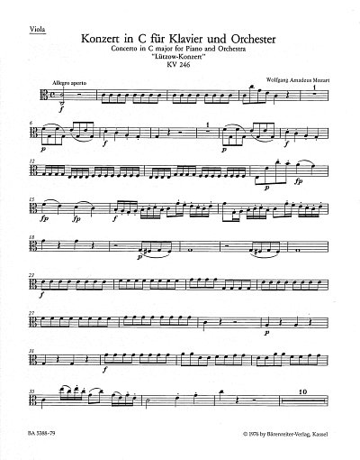 W.A. Mozart: Konzert Nr. 8 C-Dur KV 246, KlavOrch (Vla)