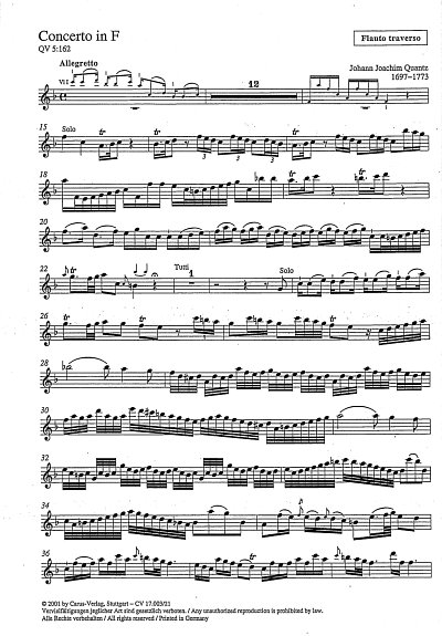 J.J. Quantz: Concerto per Flauto in F QV 5:162 / Einzelstimm