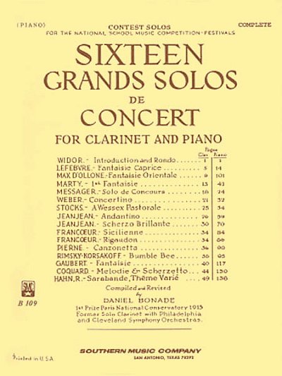 16 Grand Solos de Concert, KlarKlv (Part.)