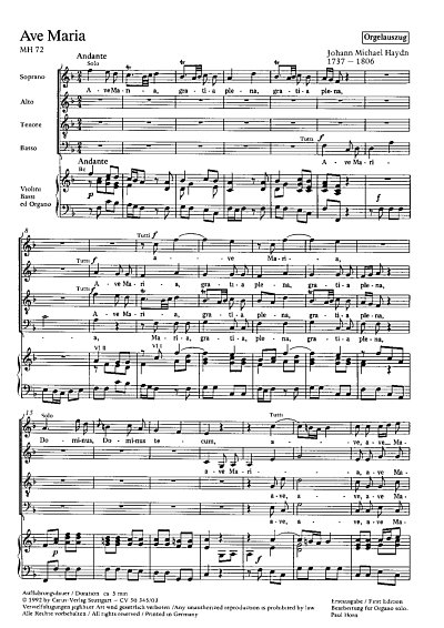 M. Haydn: Ave Maria MH 72, GesGch2VlBc (OrgA)